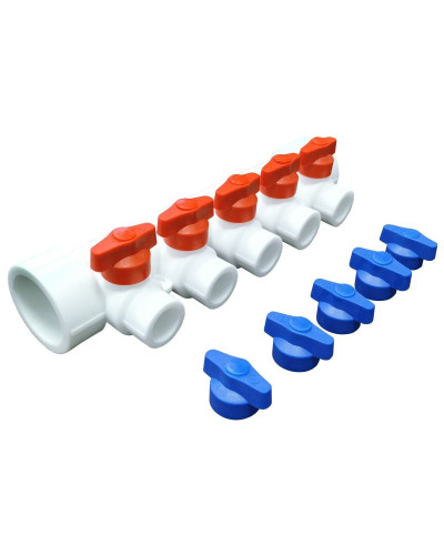 Коллектор универсальный с отсечными кранами 40х20 на 5 выходов (6/1) (Valfex) БЕЛЫЙ ВАЛФ-РУС, Valfex