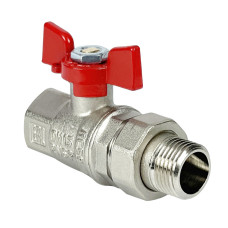 Кран шаровой для ВОДЫ   3/4" ВР/НР бабочка, американка, латунный НИКЕЛИР-Й VALFEX 11Б27фт1М (56/14)