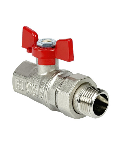 Кран шаровой для ВОДЫ   3/4 ВР/НР бабочка, американка, латунный НИКЕЛИР-Й VALFEX 11Б27фт1М (56/14), Valfex