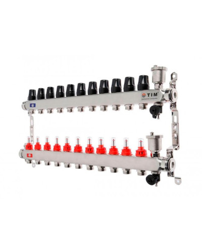 Коллекторная группа  с расходомерами  1, 11 хода, нерж,  без кранов (КВАДРАТ)(1/2), TIM