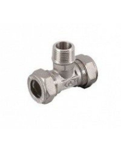 Тройник труба - нар. резьба - труба (никелированный) 15*1/2(10/60), TIM