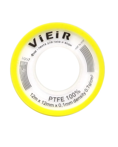 Фум лента МАЛЕНЬ. БЕЛАЯ (12м x12мм x0,1мм x0.7g/cm3) ViEiR(1000/10шт), VIEIR