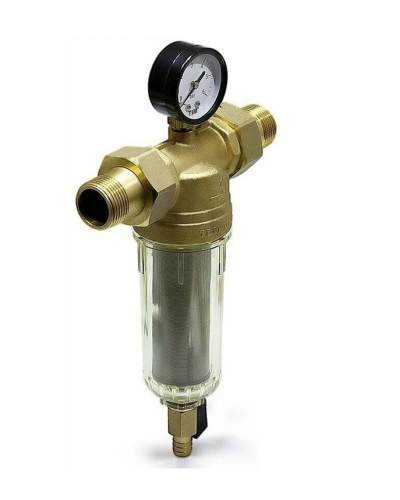 Фильтр промывной 3/4 с манометром, стеклянный корпус(1/10), TIM