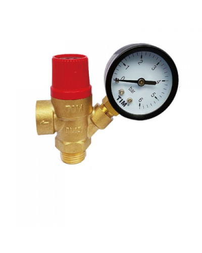Мембранный предохранительный клапан с манометром  1/2 г/ш-3 бар(1/60), TIM