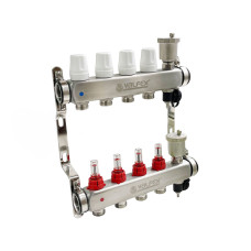 Коллекторная группа НЕРЖ со встр. расх. в сборе, 1"х 4 вых. Евроконус 3/4" VALFEX (2) К