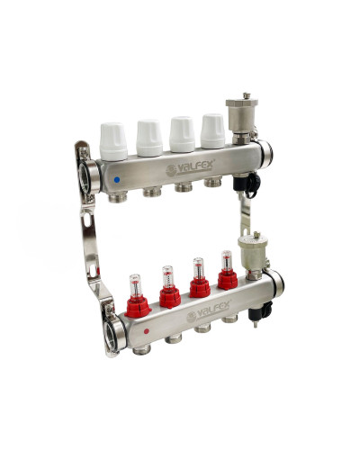 Коллекторная группа НЕРЖ со встр. расх. в сборе, 1х 4 вых. Евроконус 3/4 VALFEX (2) К, Valfex