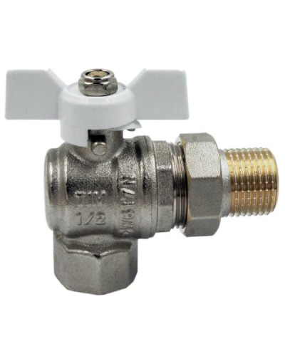 Кран шаровой угловой с американкой (бабочка белая) никелированная 3/4(11/44), TIM