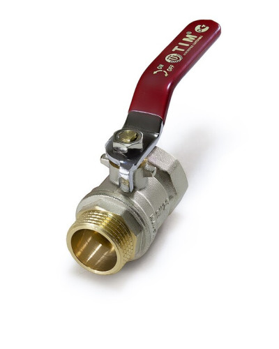 Кран шаровой «STANDARD» (длиный рычаг красный) НИКЕЛЬ 1 г/ш, TIM