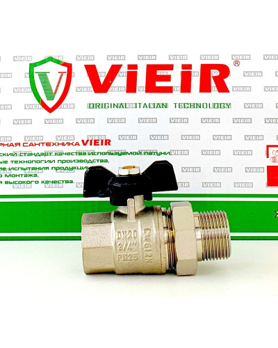 Кран шаровой с американкой 3/4 НИКЕЛЬ ViEiR(100/10шт), VIEIR