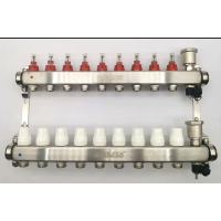 Коллекторная группа НЕРЖ со встр. расх. в сборе, 1"х 9 вых. Евроконус 3/4" VALFEX  (2) К