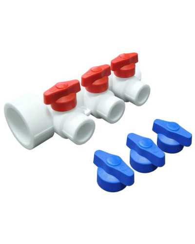 Коллектор универсальный с отсечными кранами 40х20 на 3 выхода (10/1) (Valfex) БЕЛЫЙ ВАЛФ-РУС, Valfex