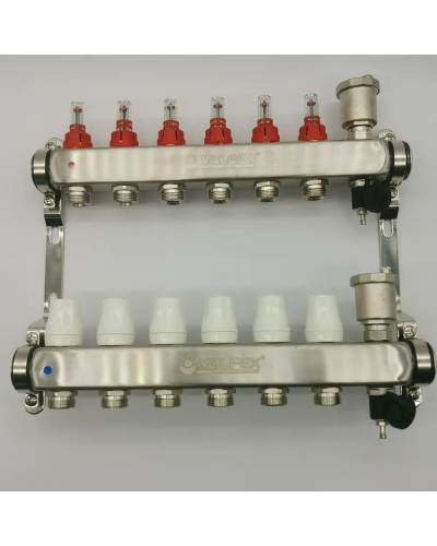 Коллекторная группа НЕРЖ со встр. расх. в сборе, 1х 6 вых. Евроконус 3/4 VALFEX (2) К, Valfex