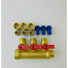 Коллектор с шар. краном 3/4" х 16 - 3 вых..красн.+син. "ViEiR"(30/1шт)