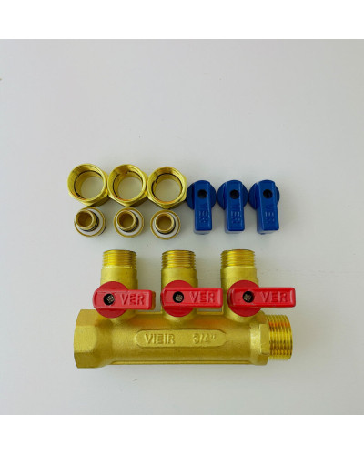 Коллектор с шар. краном 3/4 х 16 - 3 вых..красн.+син. ViEiR(30/1шт), VIEIR