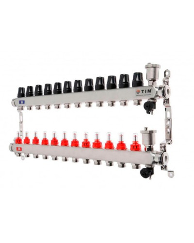 Коллекторная группа  с расходомерами  1, 12 хода, нерж,  без кранов (КВАДРАТ)(1/2), TIM