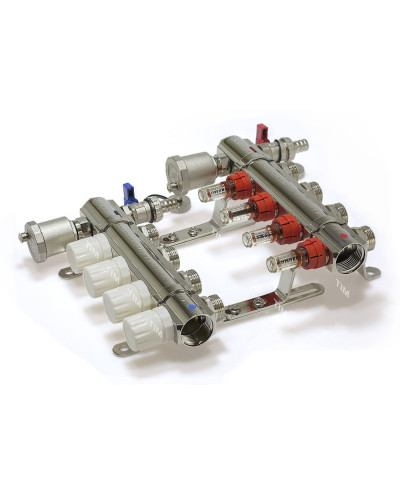 Коллекторная группа с расходомерами 1, 8 хода, латунь, ТОРЦЕВОЙ без кранов(1/2)