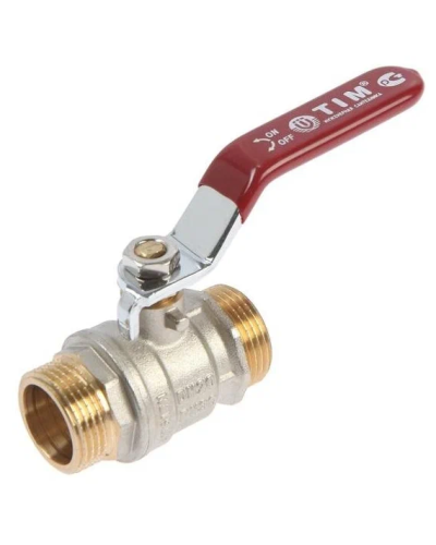 Кран шаровой «STANDARD» (длиный рычаг красный) никелированная 1/2ш/ш(20/60), TIM