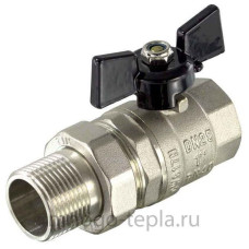 Кран шаровой усиленный прямой с "американкой" (бабочка) никелированная 1/2"(16/64)