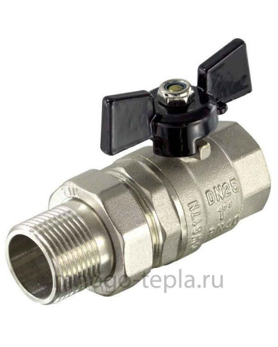 Кран шаровой усиленный прямой с американкой (бабочка) никелированная 1/2(16/64), TIM