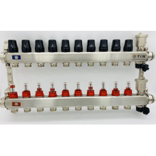 Коллекторная группа  с расходомерами  1", 10 хода, нерж,  без кранов (КВАДРАТ)(1/2)
