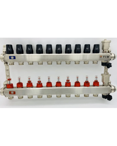 Коллекторная группа  с расходомерами  1, 10 хода, нерж,  без кранов (КВАДРАТ)(1/2), TIM