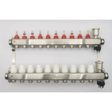 Коллекторная группа НЕРЖ со встр. расх. в сборе, 1"х10 вых. Евроконус 3/4" VALFEX  (2) К