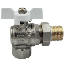 Кран шаровой угловой с "американкой" (бабочка белая) никелированная 1/2"(18/72)