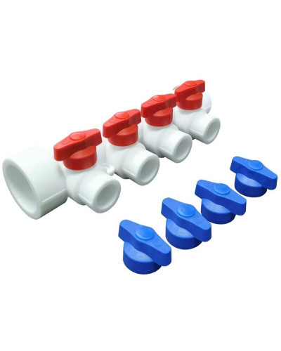 Коллектор универсальный с отсечными кранами 40х20 на 4 выхода (7/1) (Valfex) БЕЛЫЙ ВАЛФ-РУС, Valfex