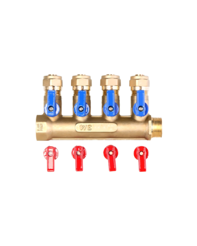 Коллектор с шар. краном   1 х 20 - 4 вых..красн.+син. ViEiR(15/1шт), VIEIR