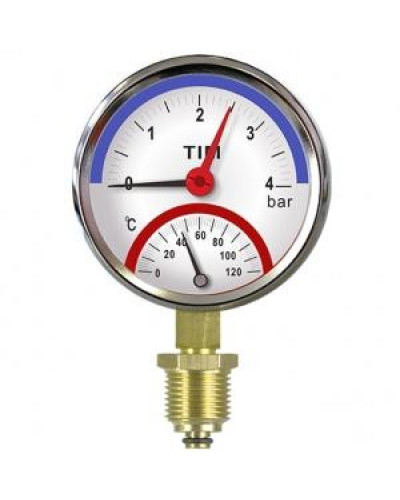 Термоманометр радиальный 63мм на 10 бар (0℃ - 120℃)(1/60), TIM