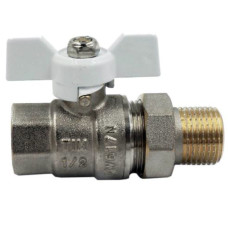 Кран шаровой прямой с "американкой".(ручка бел.) никелированная 11/4"(3/12)