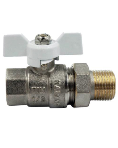 Кран шаровой прямой с американкой.(ручка бел.) никелированная 11/4(3/12), TIM