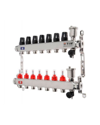 Коллекторная группа  с расходомерами  1, 7 хода, нерж,  без кранов (КВАДРАТ)(1/2), TIM