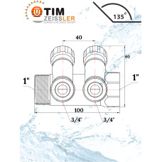 Коллектор регулирующий под 45°, 1"г/ш х 3/4ш - 2 вых.(5/20)