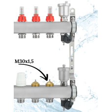 Коллекторная группа НЕРЖ со встр. расх. в сборе, 1"х 2 вых. Евроконус 3/4" VALFEX (2) К