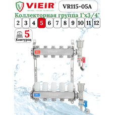 Группа коллекторов без расход. 5 -вых. НЕРЖ. БЕЗ КРАНОВ 1"x3/4" "ViEiR" (5/1шт)
