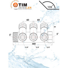Кол-р рег. под 45°, 1"г/ш х 3/4ш - 3 вых. под евроконус или адаптер