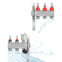 Коллекторная группа НЕРЖ со встр. расх. в сборе, 1"х 4 вых. Евроконус 3/4" VALFEX (2) К