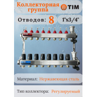 Коллекторная группа  с расходомерами  1", 8 хода, нерж,  без кранов (КВАДРАТ)(1/2)