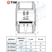 Обратный клапан с латунным штоком, 1"г/г (стандарт)(1/50)
