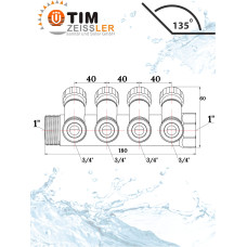 Кол-р рег. под 45°, 1"г/ш х 3/4ш - 4 вых. под евроконус или адаптер