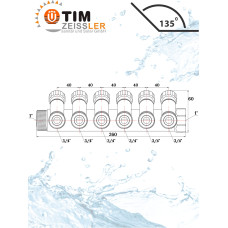Кол-р рег. под 45°, 1"г/ш х 3/4ш - 6 вых. под евроконус или адаптер