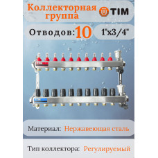 Коллекторная группа  с расходомерами  1", 10 хода, нерж,  без кранов (КВАДРАТ)(1/2)