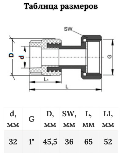 Муфта с накидной гайкой 32х1 (80/20) (Valfex) БЕЛАЯ ВАЛФ-РУС, Valfex