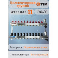 Коллекторная группа  с расходомерами  1", 11 хода, нерж,  без кранов (КВАДРАТ)(1/2)