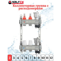  VALFEX Коллекторная группа из нержавеющей стали с расходомерами, без вводных кранов, 2 выхода, 1"х3/4"