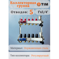 Коллекторная группа  с расходомерами  1", 5 хода, нерж,  без кранов (КВАДРАТ)(1/2)