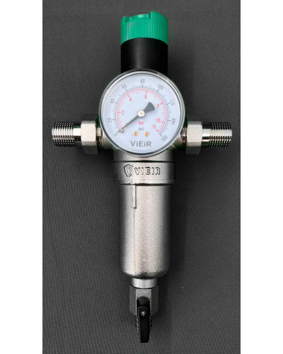 Фильтр с регулятором давления и манометром 1/2 для горя. воды НИКЕЛЬ ViEiR (10/1шт), VIEIR