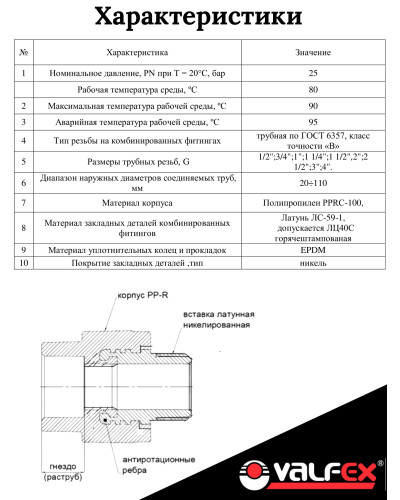 PRO Муфта переходная с наружной резьбой  32 x 1 (60/15) (Valfex) БЕЛАЯ, Valfex