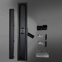 Дренажный канал для душа с решеткой под кладку плитки
Cифон с углом поворота 360° облегчает монтаж （черный-матовый）70*400(1/4)